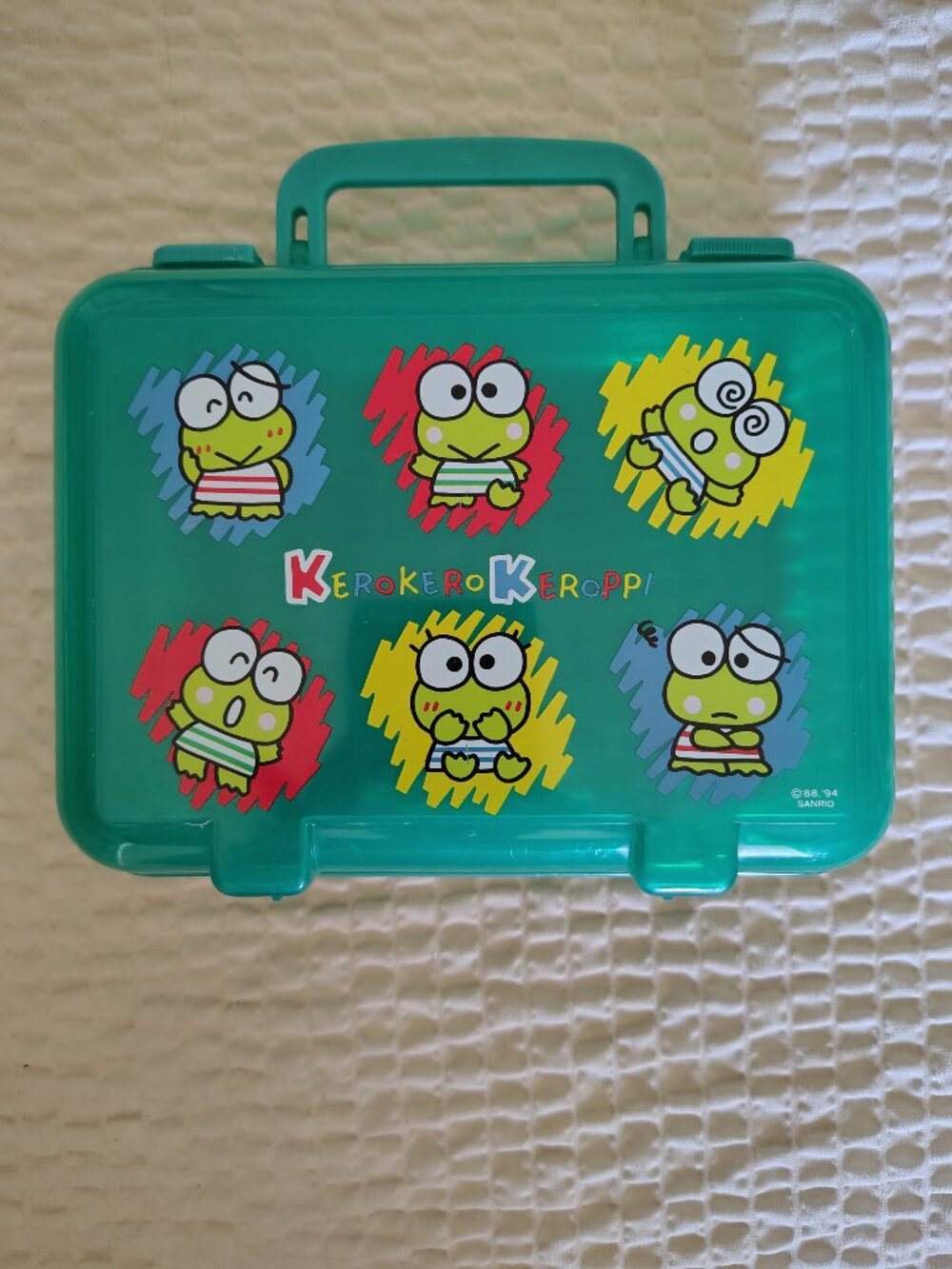 Vintage 1994 Sanrio Keroppi Green Plastic Pencil Carry Case Lunchbox Retro 90s